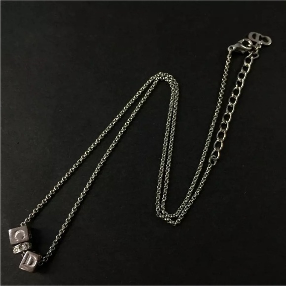 Christian Dior Cube CD Logo Rhinestone Silver Tone Pendant Necklace - Picture 9 of 9